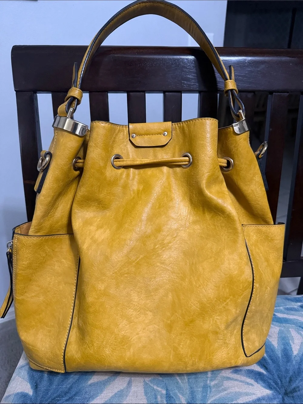 Michael Kors Mustard Yellow Drawstring Shoulder Tote